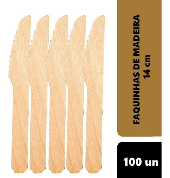 Faca De Madeira Biodegradavel 100 Unidades 14 Cm Atacado 1