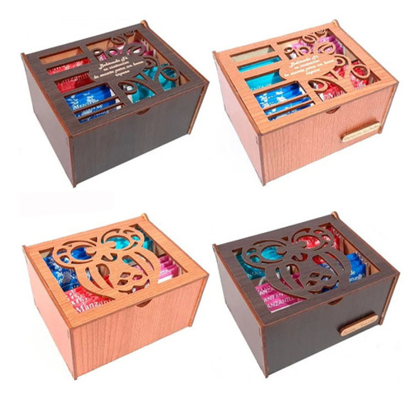 Cajas De Te 4 Divisiones. Madera Artesianas Fibrofacil C/té. 0