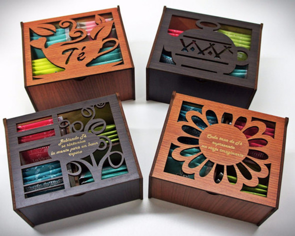 Cajas De Te 4 Divisiones. Madera Artesianas Fibrofacil C/té. 0