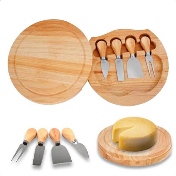 Kit 4 Facas De Queijo Com Suporte Tabua Madeira Premium 0