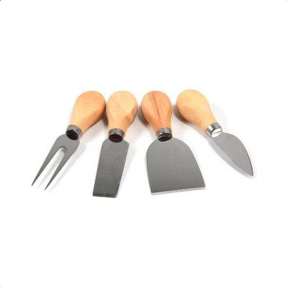 Kit 4 Facas De Queijo Com Suporte Tabua Madeira Premium 1