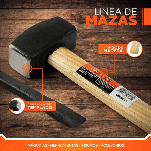 Maza De Albañil Acero Mango Madera 800gr Labor 00010 1