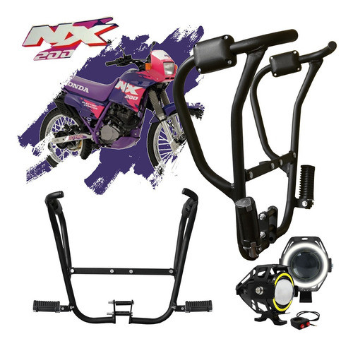 Protetor De Motor E Carenagem Nx 200 + Farol De Leds 0