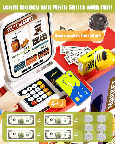 Caja Registradora De Juguete Para Niños, Calculadora Y Diner 1