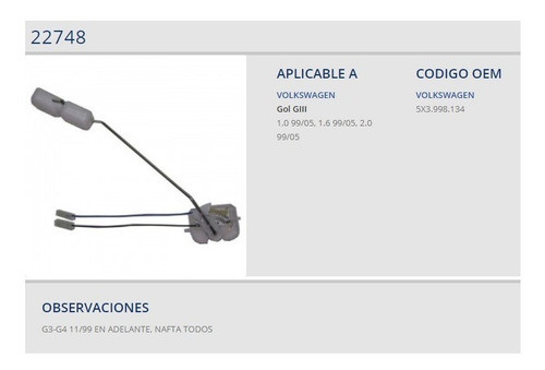 Resistencia Flotante Vw Gol 00/  Nafta Power 1