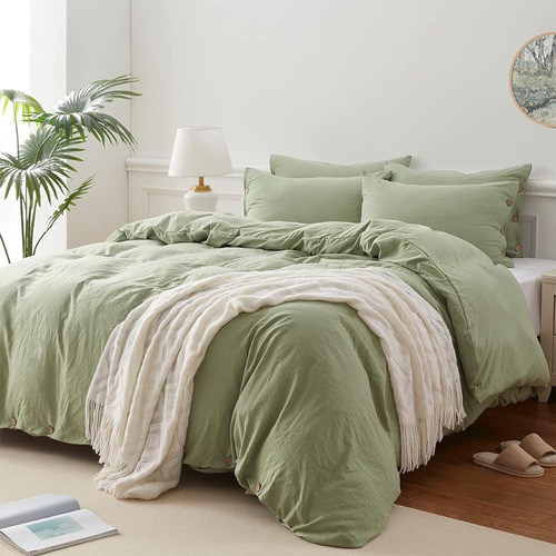 Sunstyle Home Sage Green Duvet Cover Set Queen Size Con Cier 1