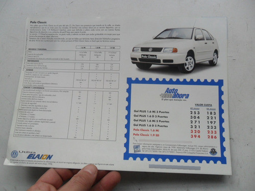 Folleto Vw Polo Classic Volkswagen Antiguo 1998 No Manual 1