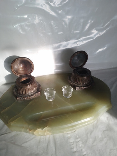 Antiguos Tinteros De Bronce Con Base De Marmol,muy Bueno! 0