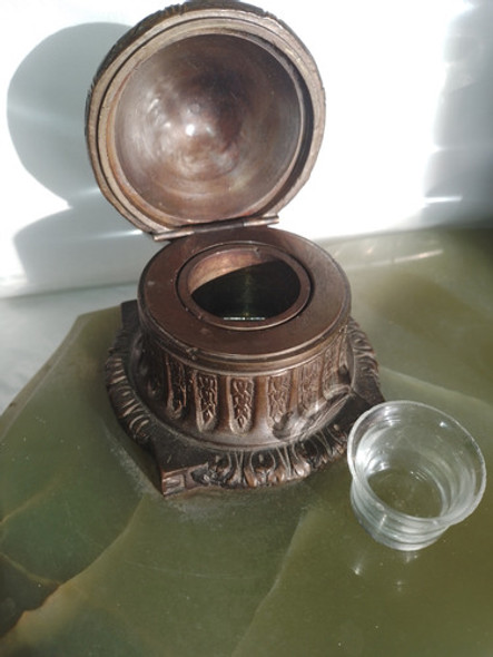 Antiguos Tinteros De Bronce Con Base De Marmol,muy Bueno! 1