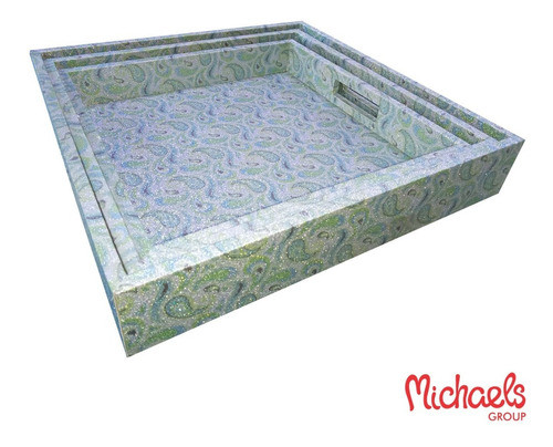 Bandeja Cuadradas Brillos X3 Unidad Madera Hogar Michaels P 1