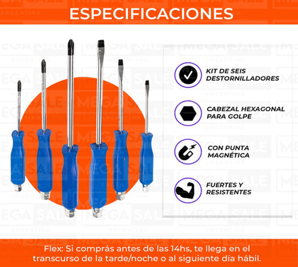 Juego  Destornillador Golpe 6 Piezas Mecanica Profesional 1