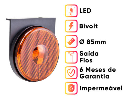 Lanterna Lateral Carreta 3 Led Bivolt Âmbar 10 Unidades 85mm 1