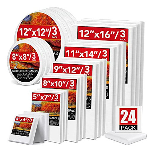 Paquete De 24 Lienzos Para Pintar Con 4x4 , 5x7 , 8x10 , 9x1 0