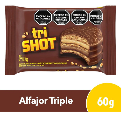 Alfajor Shot Triple 60 Gr Pack X3 Unidades 1