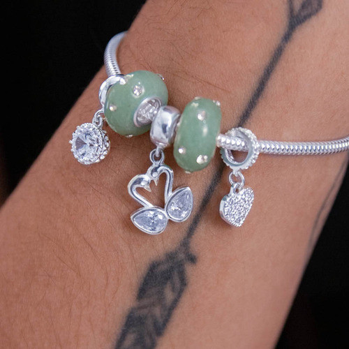 Berloque Casal De Cisne Coração Prata Compatível Com Vivara 1