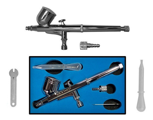 Aerografo Olympo Deluxe Doble Acción Por Gravedad C/copa Fija 7 Cc. Aguja 0.5 Mm. + Capacitación 0