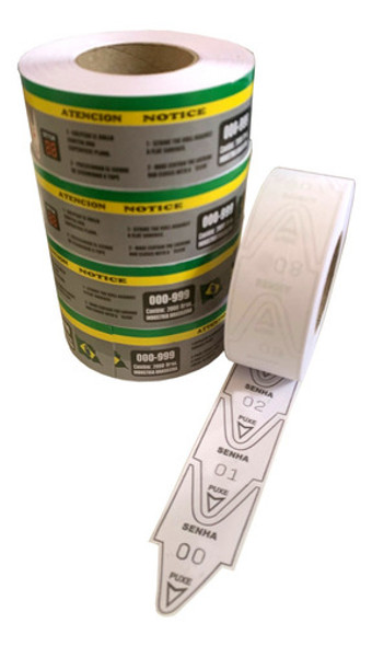 10 Rolos C/ 2000 Senhas Numeradas 00-99 P/ Dispenser Senha 0
