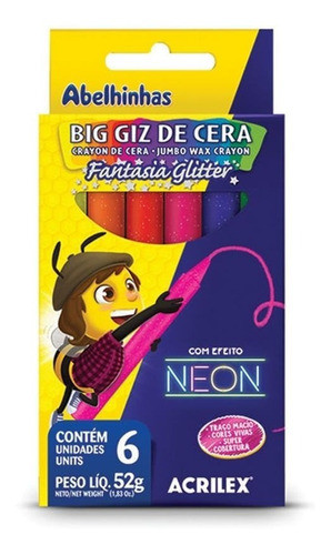 Lapis De Cera Gizao Big Gis Neon Gliter 52g 6cores Pct.c/06 0