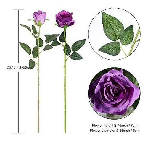 12 Rosas De Seda Artificiales Con Tallo Largo - Purple 1