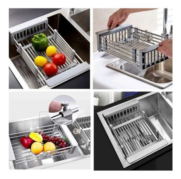 Cesto Escorredor Prato Louça Inox Ajustável Cozinha Cuba Pia 0