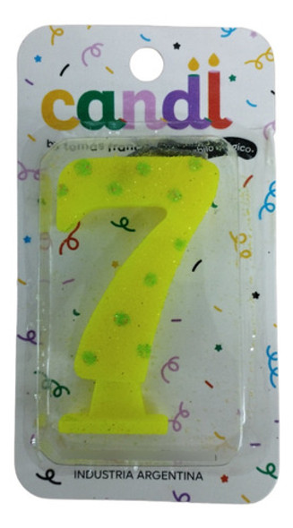 Vela Numero Amarillo Fluo Con Lunares Nº7 0