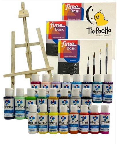 Kit De Arte Para Niños Atril  Bastidores Acrilicos Pincel 0