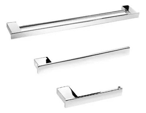 Kit Acessórios Banheiro 3 Peças Polido Inox Premium Duplo 0