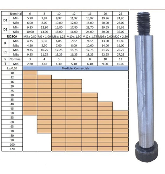 Parafuso Allen Com Corpo Retificado Ø 16x100 - Rosca M12 1