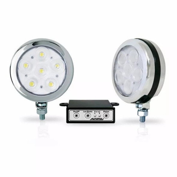 Farol Strobo  Redondo 6w Cromado - Kit Azul 1
