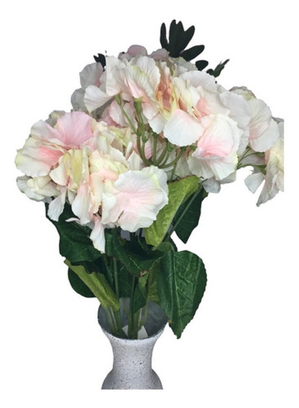 1 Planta Ramo Vara Flor Artificial Hortensias Blanca Rosada 1
