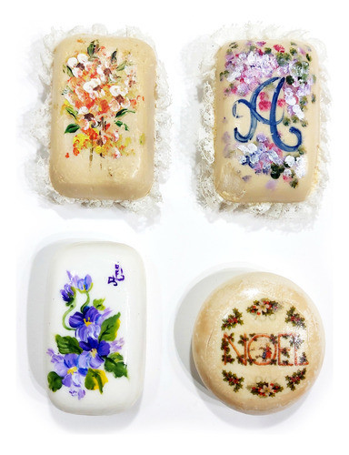 Set X4 Antiguos Jabones En Barra Pintados A Mano (decada 90) 0