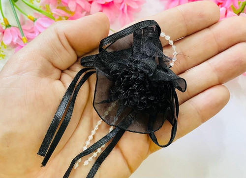 100 Pcs Flor De Tecido Rococo Com Fitas 6cm Preto 1