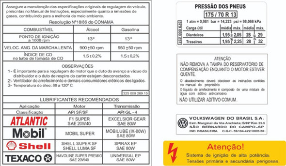 Adesivos  Advertência Do Cofre Do Motor Volkswagen Gol 1988 0 Adesivos  Advertência Do Cofre Do Motor Volkswagen Gol 1988 0