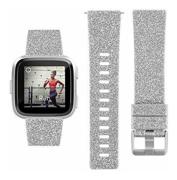 Malla Para Fitbit Versa 2/ Versa/lite/se Glitter Plata Small 1