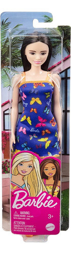 Muñeca Barbie Basica Vestido Azul Mariposas Original 0