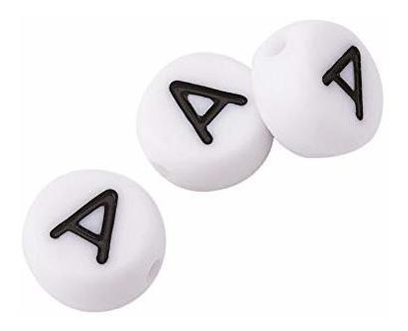 Cuentas Redondas Blancas Con Letra A Negra X 500u  De 7mm 1 Cuentas Redondas Blancas Con Letra A Negra X 500u  De 7mm 1