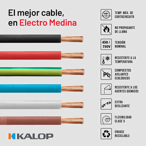 Cable Unipolar 2,5mm Mt Clase 5 Celeste Kalop Electro Medina 1