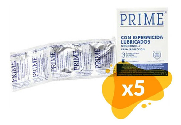 Preservativos Prime Espermicida Caja X3 Unidades C/u Pack X5 0