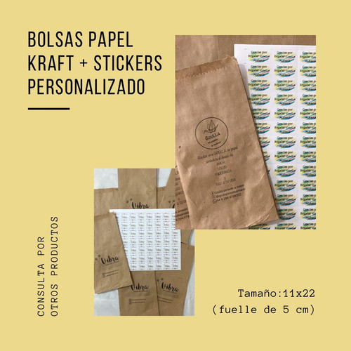 Bolsas Papel Kraft Personalizadas X 100 Unidades + Stickers 1