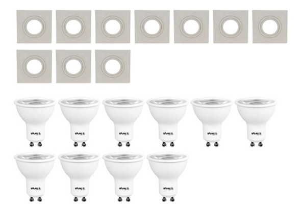Kit 10 Spots Embutir Mr16+10 Lâmpadas Led 127v Dimerizável 0