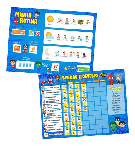 Kit Quadro De Incentivo + Quadro De Rotina Tema Heróis Baby 0