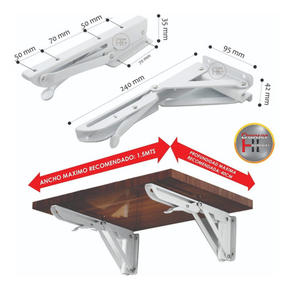 Mensula Mesa Rebatible 25cm Blanco (x Par) 60kg Reforzada 1