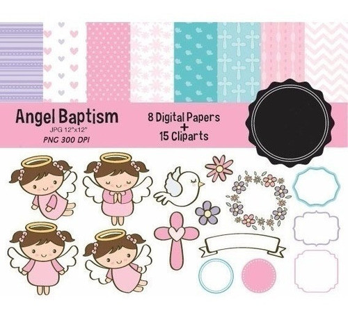 Kit Imprimible Angelitos 15  Clipart Png -8 Fondos Ver Promo 1