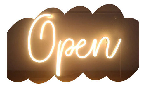 Cartel Open Cursiva Neon Led Acrilico Transparente 1