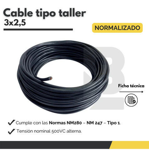 Cable Taller 3x2,5 Mm Tipo Tpr Refrigeracion Rollo 10 Mts 1