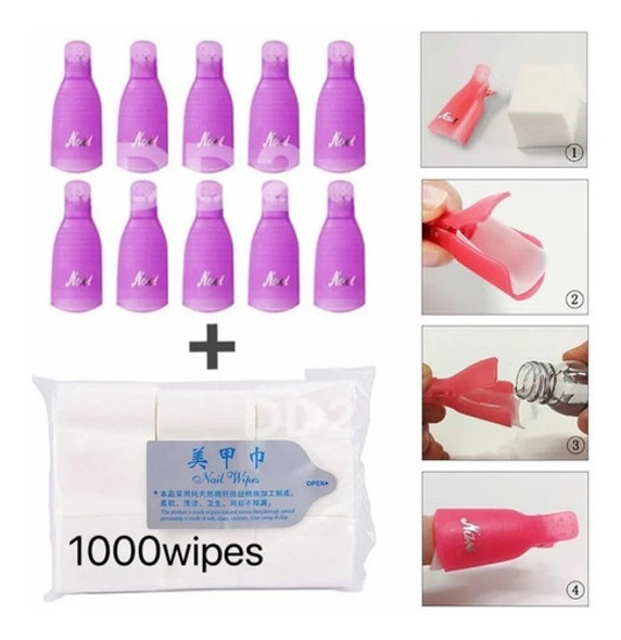 Kit 1000 Wipes Sin Pelusa + 10 Broches Removedor Capuchones 1 Kit 1000 Wipes Sin Pelusa + 10 Broches Removedor Capuchones 1