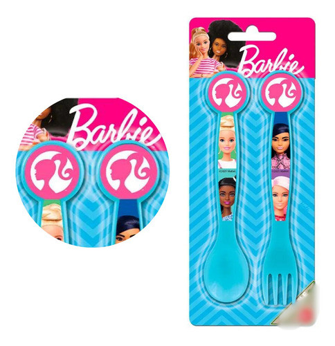 Set Cubiertos Cuchara Tenedor Barbie Alimentación Infantil 0