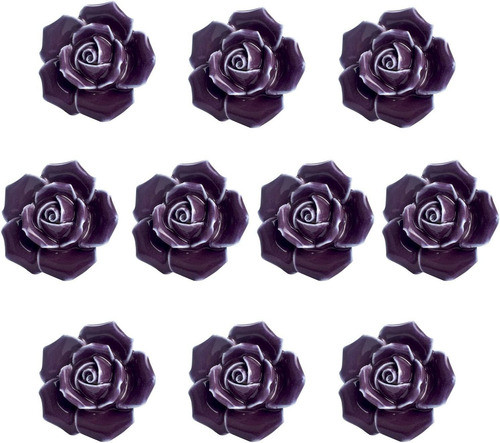 10 Tiradores De Ceramica / Porcelana Morado 0