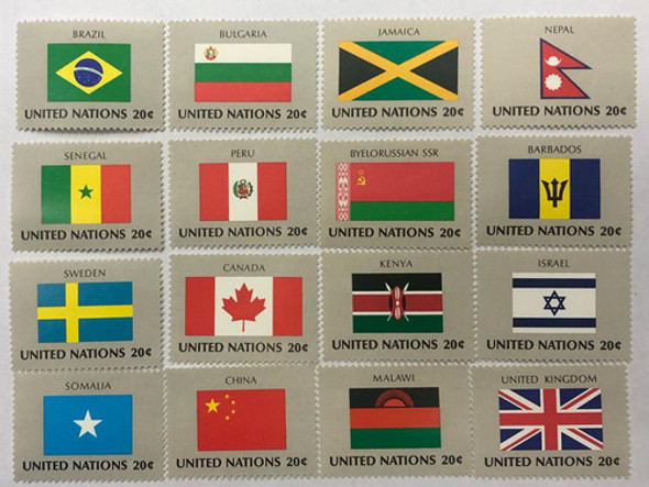 16 Estampillas Naciones Unidas Banderas Del Mundo 4 Año 1983 0