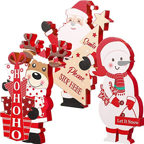 Conjunto De 3 Decoraciones De Mesa De Navidad De Madera... 0